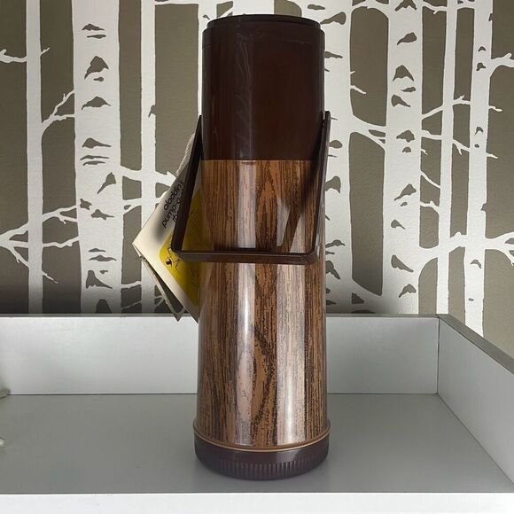Aladdin’s Pump-a-Drink Thermos 70s Wood Grain - Picture 4 of 12